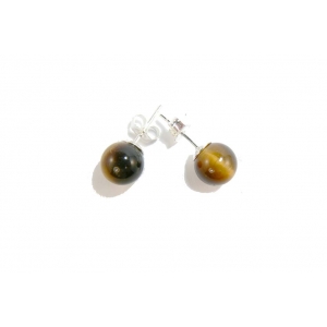 Brown Tiger's Eye and Silver Stud Earrings